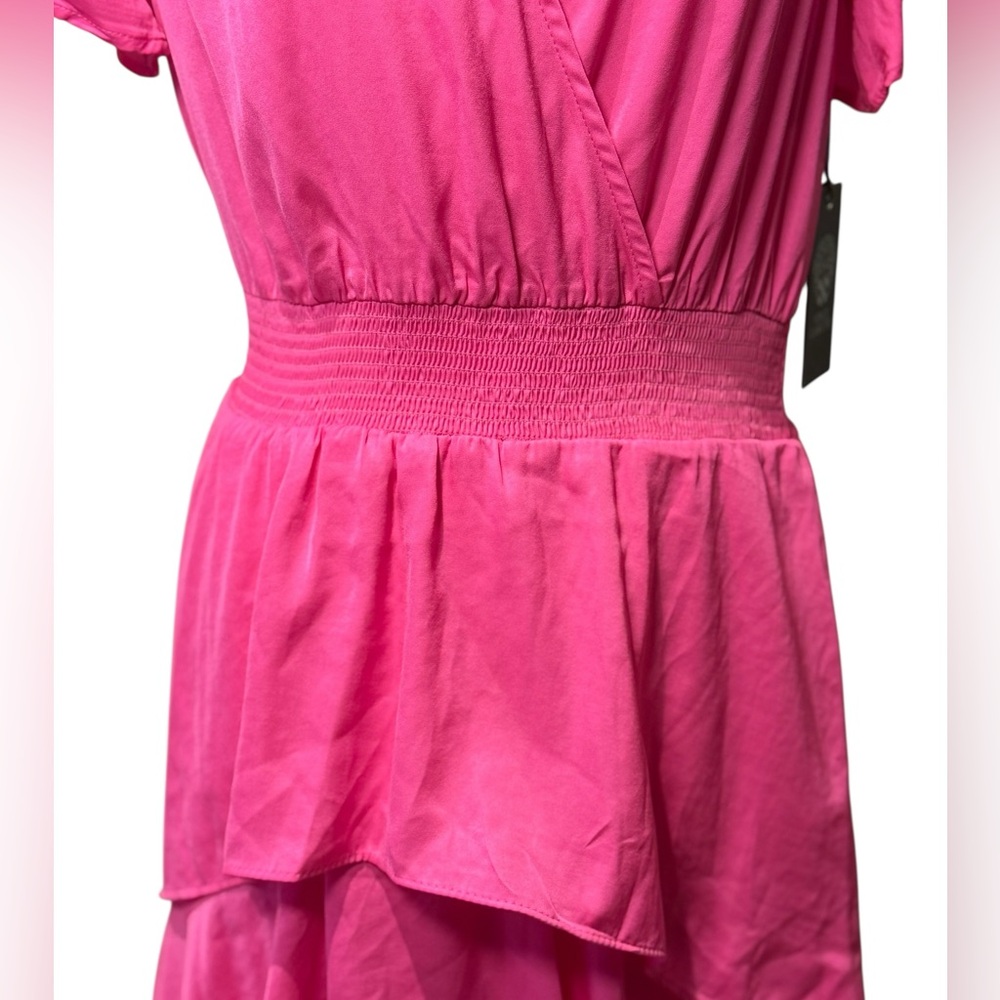 NWT - Vince Camuto Hot Pink Tiered Satin Midi Dress Size XS - Picture 5 of 7